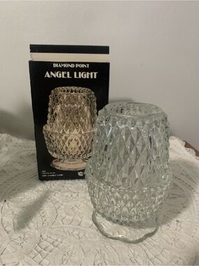 Vintage Indiana Glass Diamond Point Fairy Lamp Clear Base w Original Box